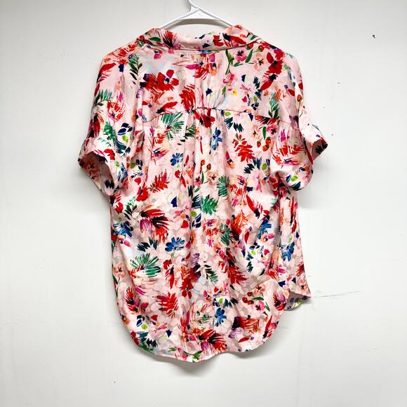Lulus Women Summertime Fun Blush Pink Floral Button-Up Short Sleeve Top Small - Picture 4 of 4